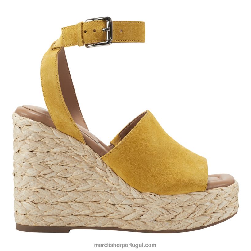 mulheres Marc Fisher sandália espadrille nelly 62B08L261 camurça mostarda