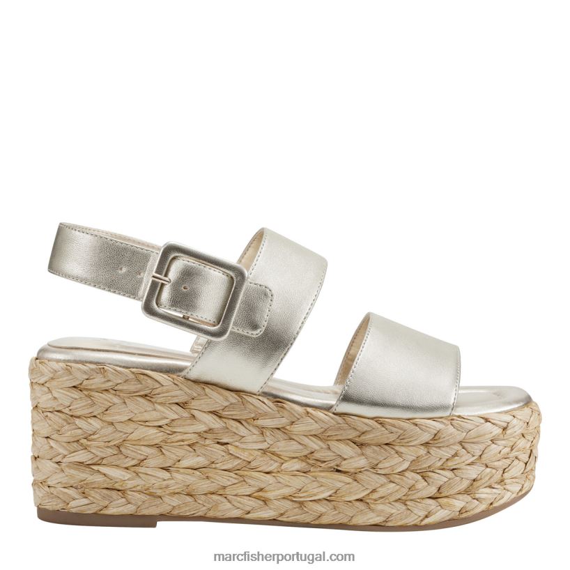 mulheres Marc Fisher sandália espadrille plataforma patryce 62B08L213 couro platino