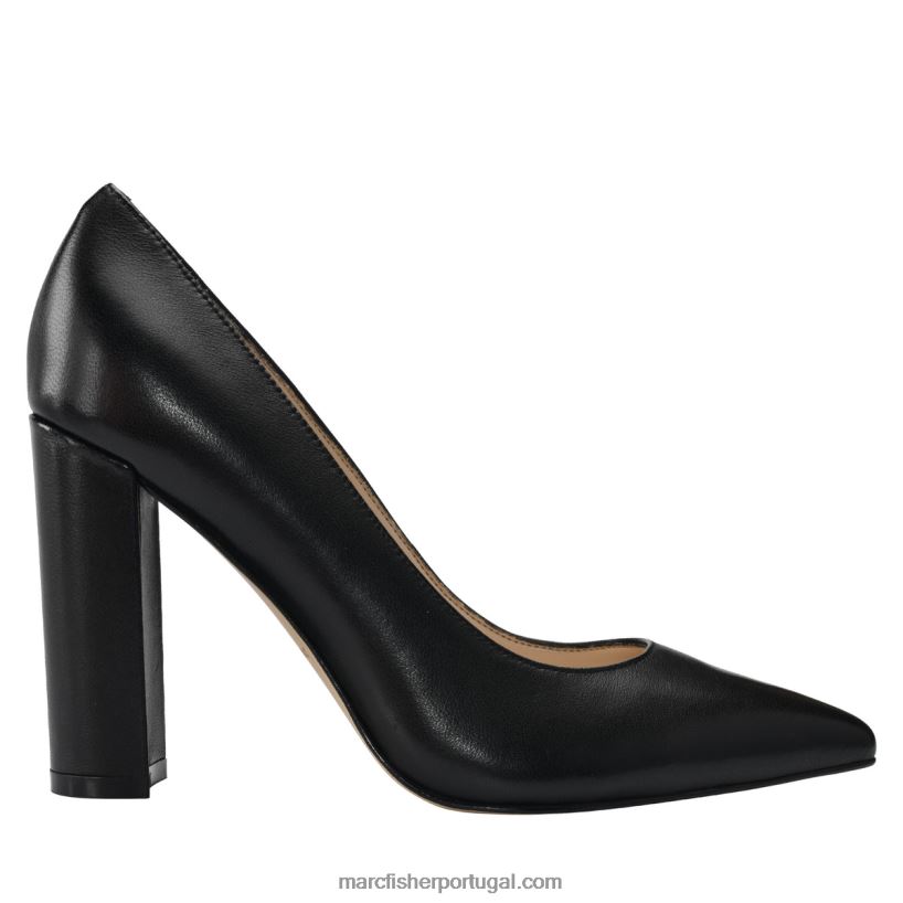 mulheres Marc Fisher bomba de bico pontiagudo salto bloco abilene 62B08L595 couro preto