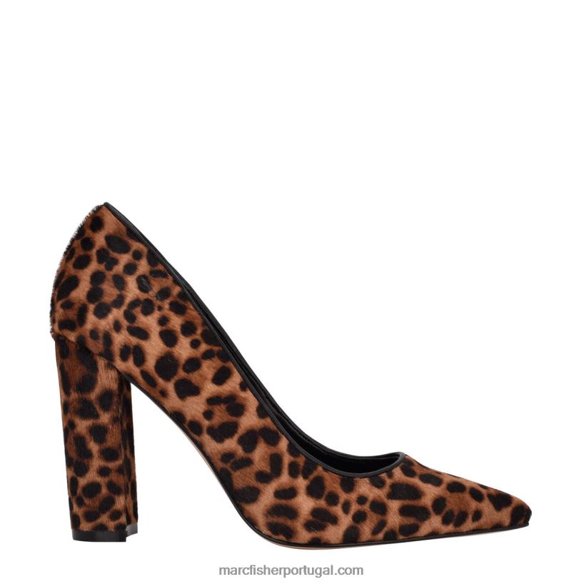 mulheres Marc Fisher bomba de bico pontiagudo salto bloco abilene 62B08L624 pelo de panturrilha marrom/com estampa de leopardo