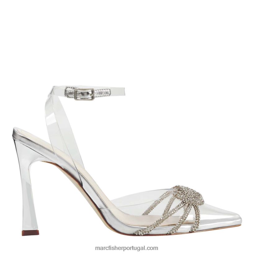 mulheres Marc Fisher bomba de envoltório de tornozelo samira 62B08L674 prata/cristal transparente