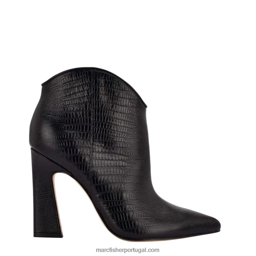 mulheres Marc Fisher bota de tornozelo masina 62B08L111 couro preto croco em relevo