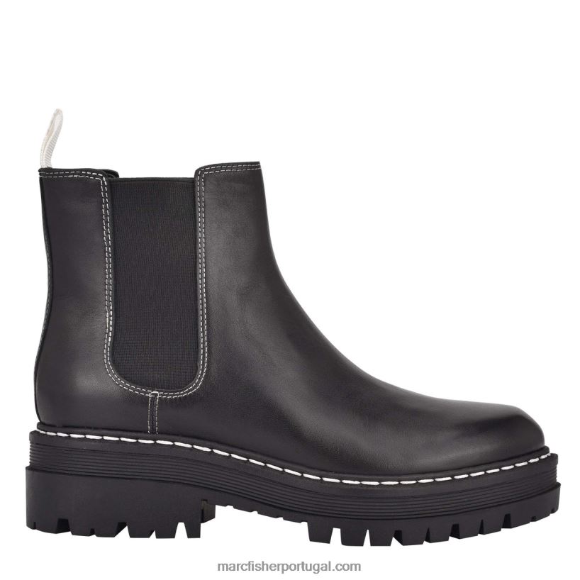 mulheres Marc Fisher botinha pirro chelsea lugsole no tornozelo 62B08L77 couro preto