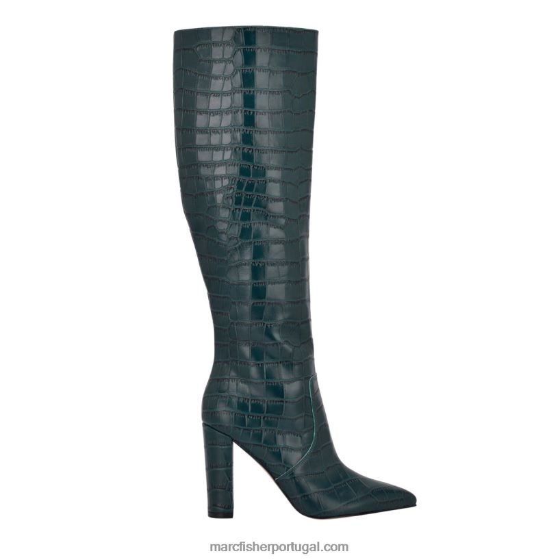 mulheres Marc Fisher bota salto giancarlo 62B08L163 couro com relevo croco azul-petróleo