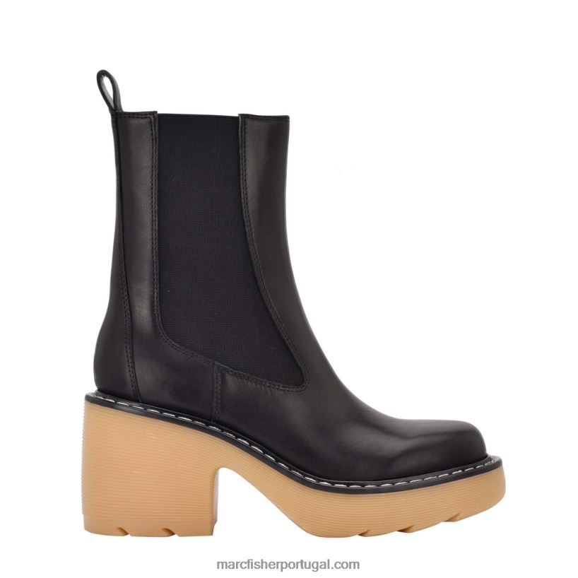 mulheres Marc Fisher botinha sola fredy lug 62B08L49 couro preto/natural