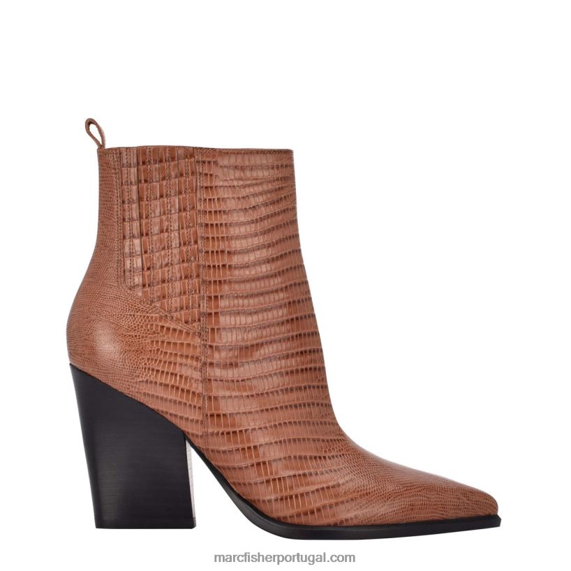 mulheres Marc Fisher botinha western com salto mariel 62B08L32 couro marrom com relevo croco