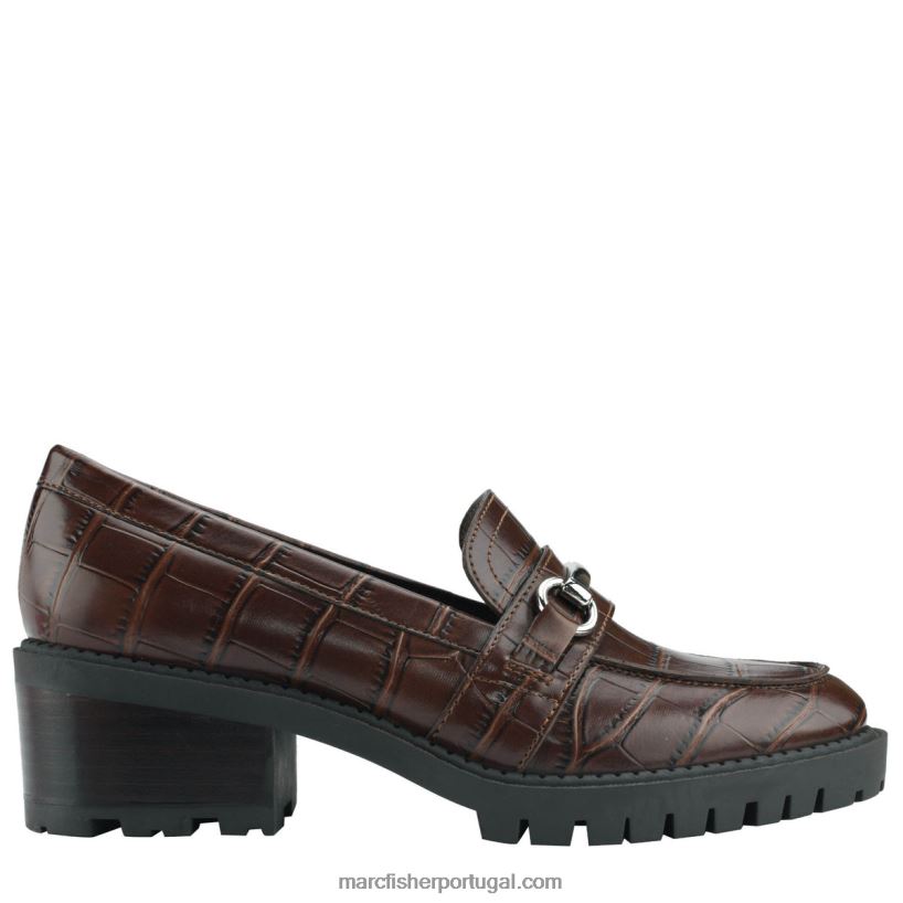 mulheres Marc Fisher mocassim de salto alto 62B08L443 croco natural escuro