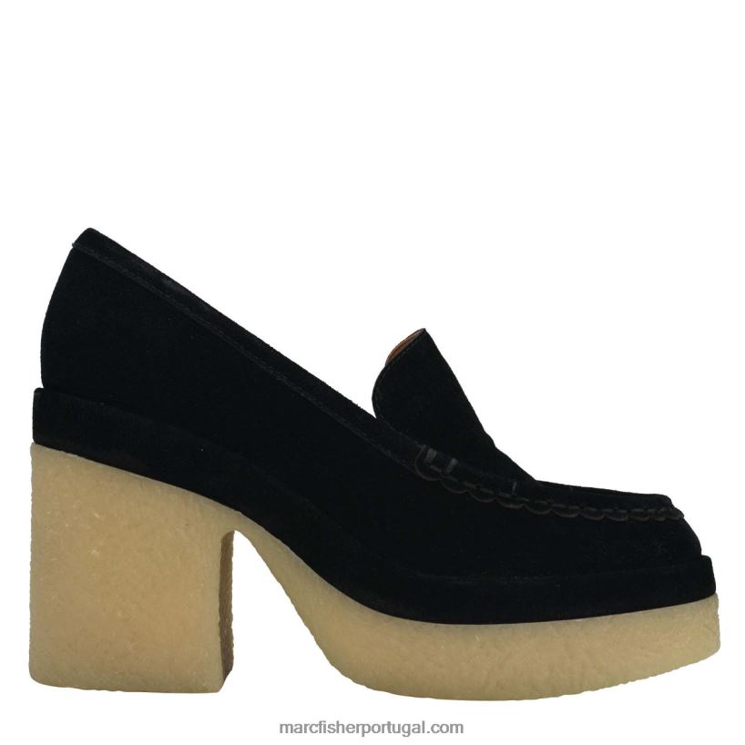 mulheres Marc Fisher mocassim salto lina 62B08L431 Camurça preta