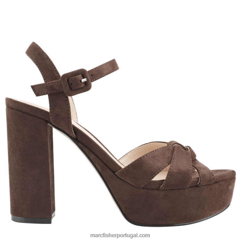mulheres Marc Fisher sandália plataforma damasco 62B08L589 camurça marrom