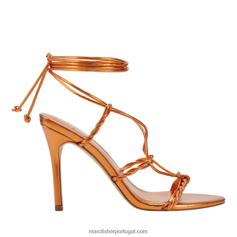 mulheres Marc Fisher bea sandália salto grosso 62B08L357 laranja metálico