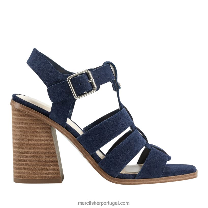 mulheres Marc Fisher sandália salto bloco fynlee 62B08L386 camurça azul escuro
